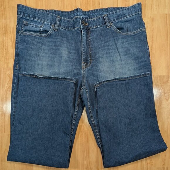 Calvin Klein Jeans Mens 40x30 Blue Straight Leg Stretch Denim Pants - Picture 2 of 12